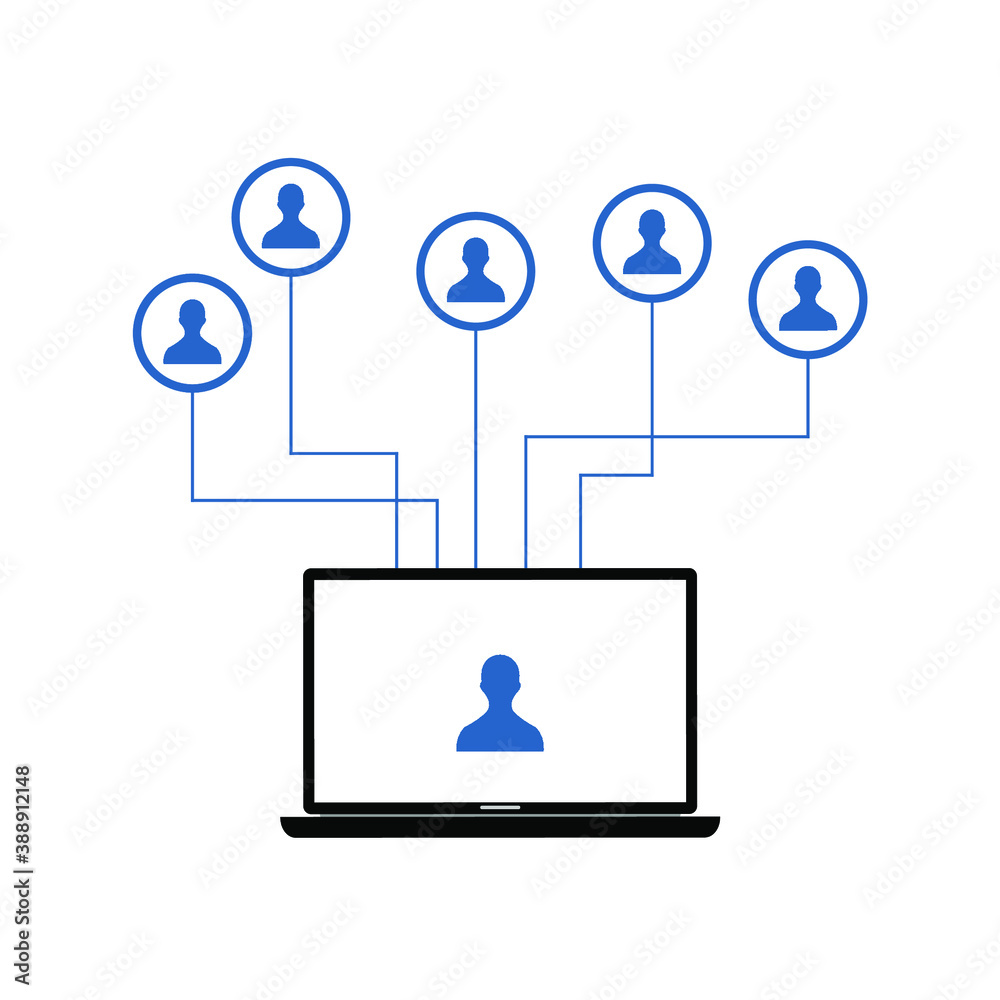 laptop and some people icon in a blue circle on it