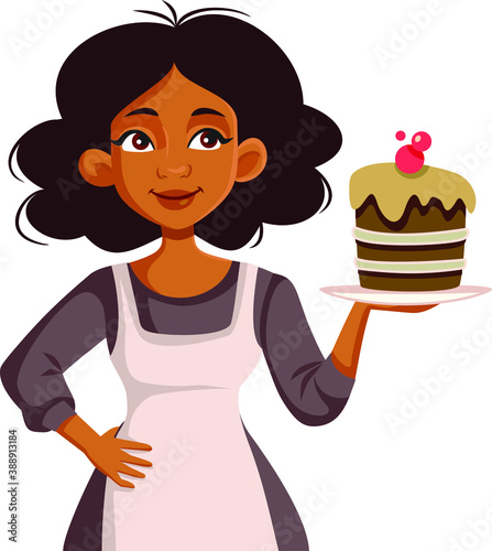 African Female Home Chef Holding Homemade Cake