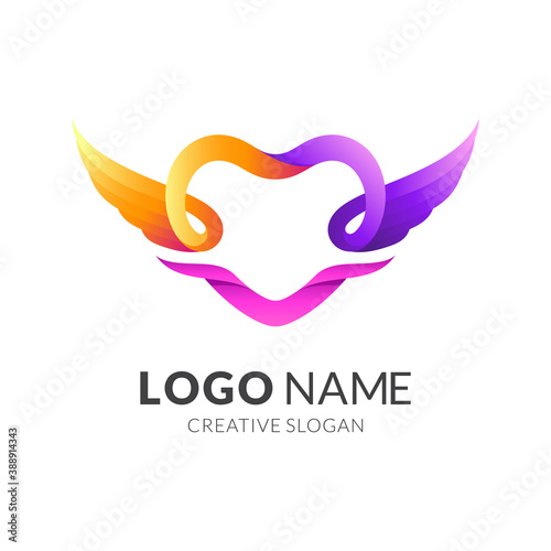 love wing logo, love and wing, combination logo with 3d colorful style photo