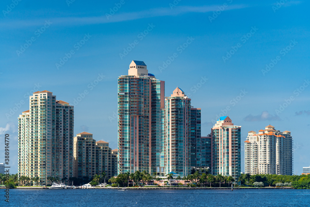 City of Aventura waterfront buildings shot with telephoto lens