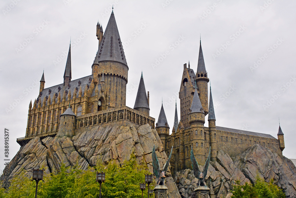Fototapeta premium Harry Potter theme hogwarts castle facade at Universal Studios Japan in Osaka, Japan