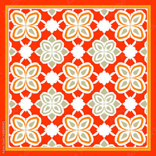 Decorative pattern of red baroque motif with Flowers.Scarf Design Vector Illustration.