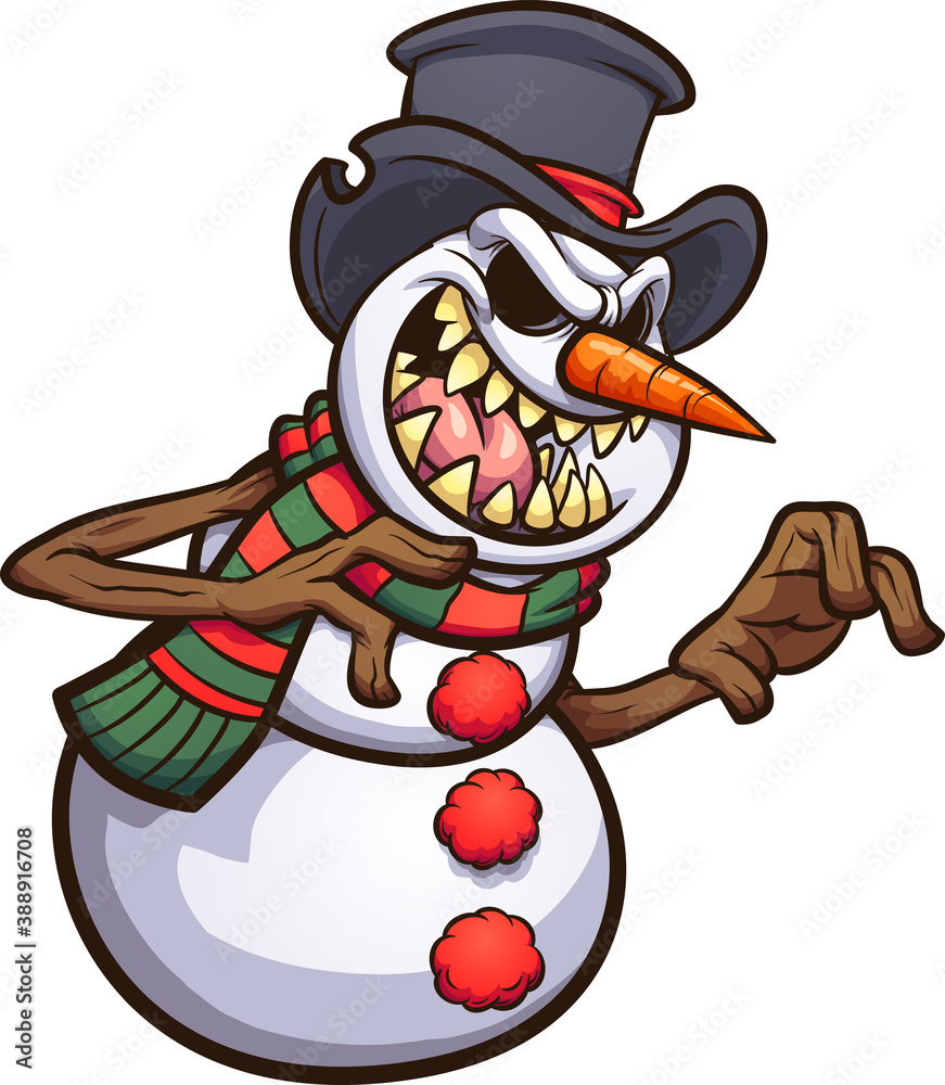 Vecteur Stock Scary cartoon evil snowman wearing a top hat. Vector clip art  illustration with simple gradients. All on a single layer. | Adobe Stock