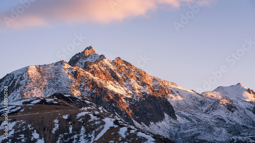 Snow mountain sunrise scenery photography