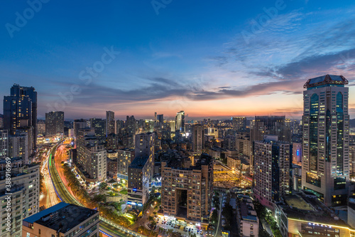 Sunset Landscapes of the city skyline in Xiamen, the famous southern city in Fujian, China © Sen
