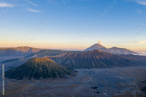 Sunset aerial photography of Mount Bromo Park, Indonesia 