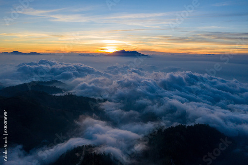 Sunset aerial photography of Mount Bromo Park  Indonesia 