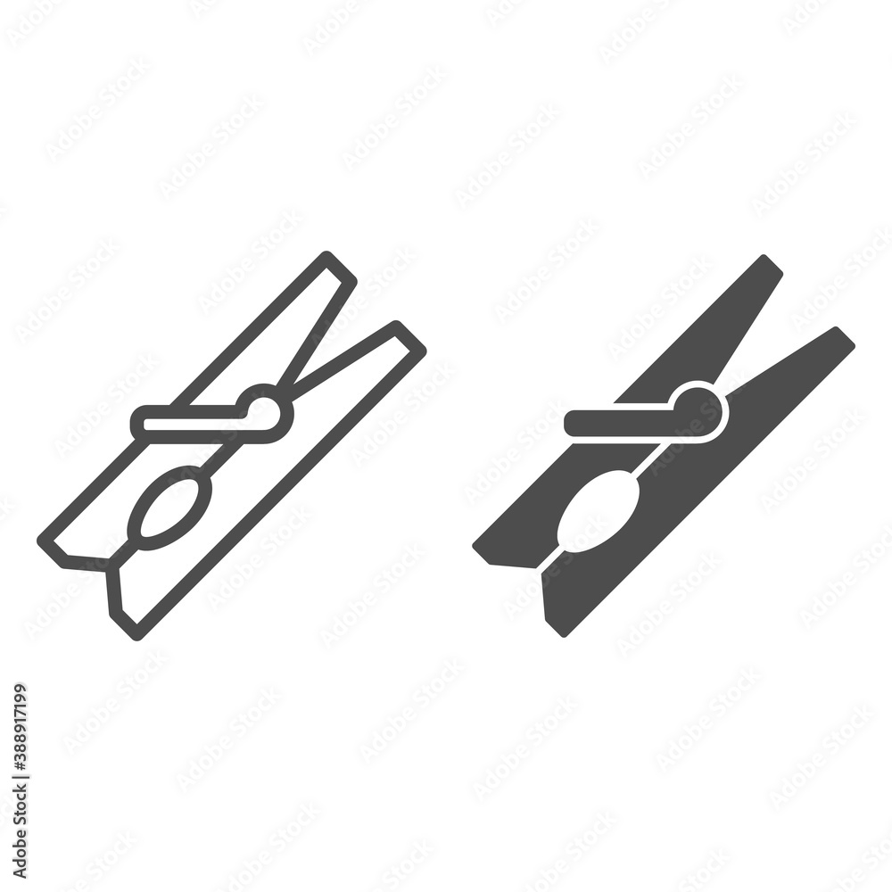 Clothespin line and solid icon, laundry concept, wooden clothes peg