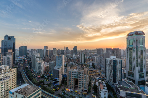 Sunset Landscapes of the city skyline in Xiamen  the famous southern city in Fujian  China