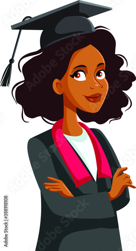 African Female Student Wearing Mortar Board and Robe