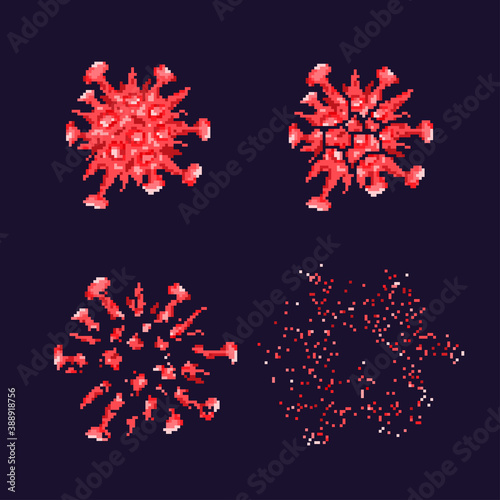 Pixel art covid-19 virus icon set. Pixel art virus icon set. Animation frame.