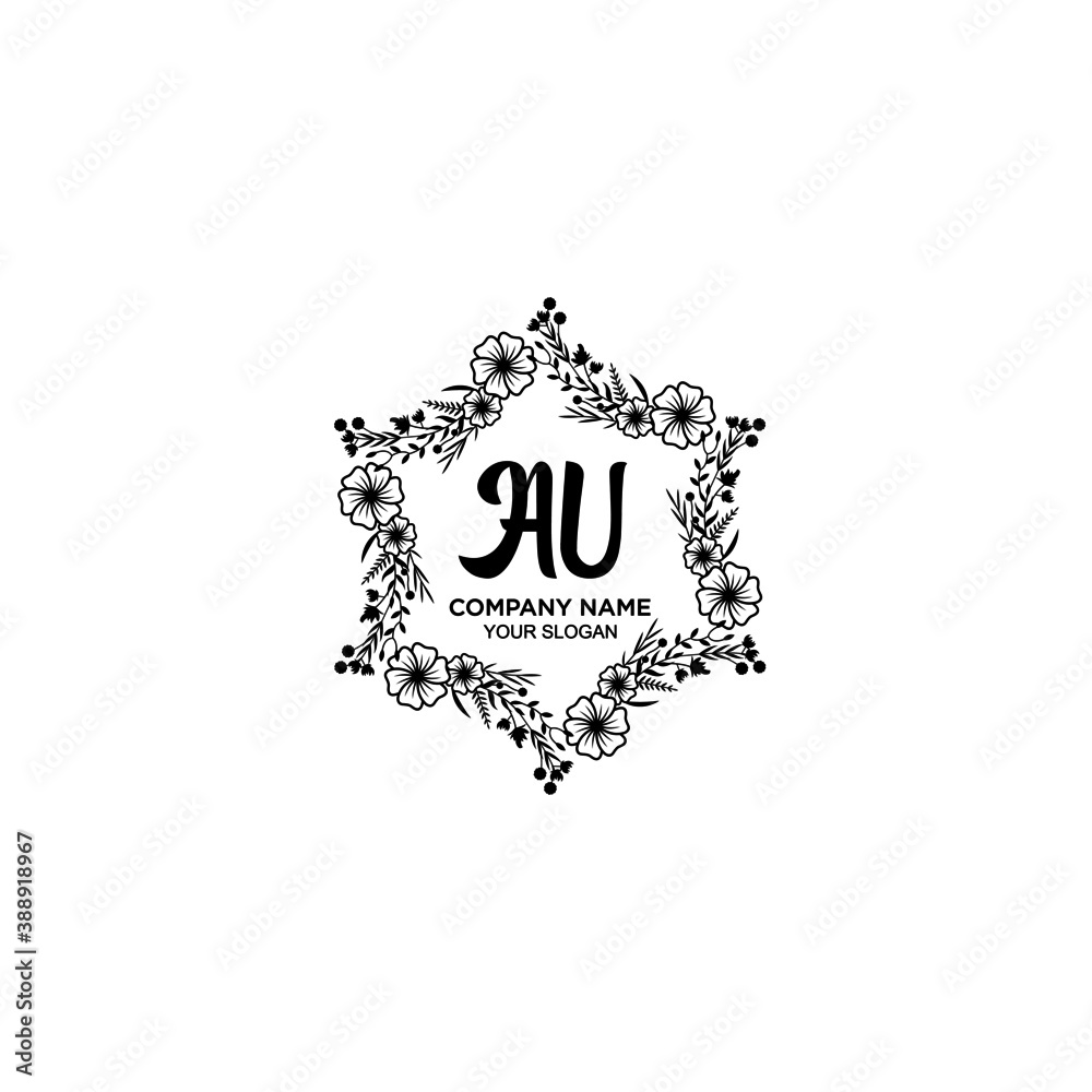 Initial AU Handwriting, Wedding Monogram Logo Design, Modern Minimalistic and Floral templates for Invitation cards