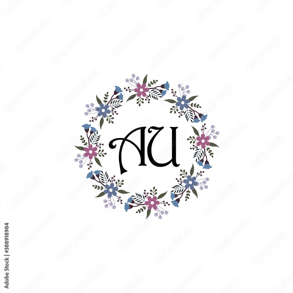 Initial AU Handwriting, Wedding Monogram Logo Design, Modern Minimalistic and Floral templates for Invitation cards