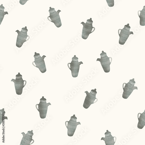 Seamless texture of stamp style high teapot illustrations. Hand drawn sketch colorful painting on simple background. concept illustration of Set  lifestyle commodity.