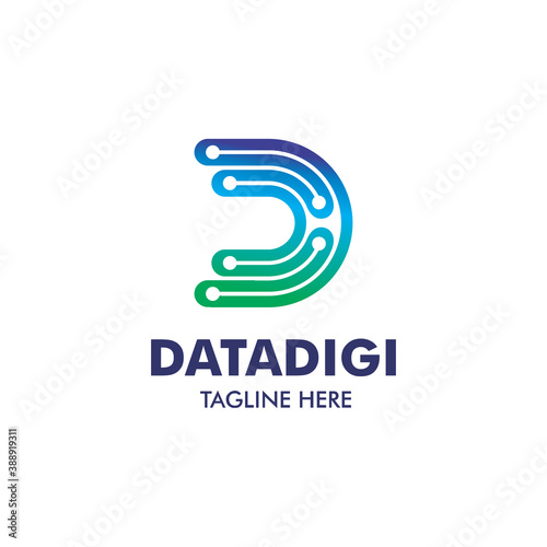 letter d digital - logo design template