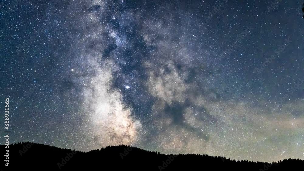 Time Lapse Of Milky Way, moving stars, full moon and meteors during dark night.Astrophotography shot. Time Lapse Of Milky Way, moving stars, full moon and meteors during dark night.Astrophotography shot.