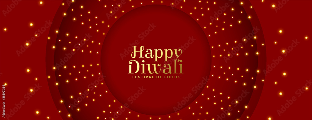 happy diwali red banner with lights decoration