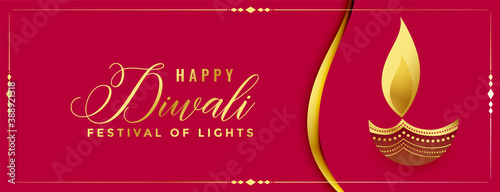 happy diwali red and golden diya banner design