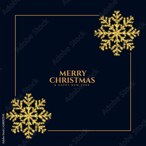 merry christmas glitter sparkling snowflake frame background