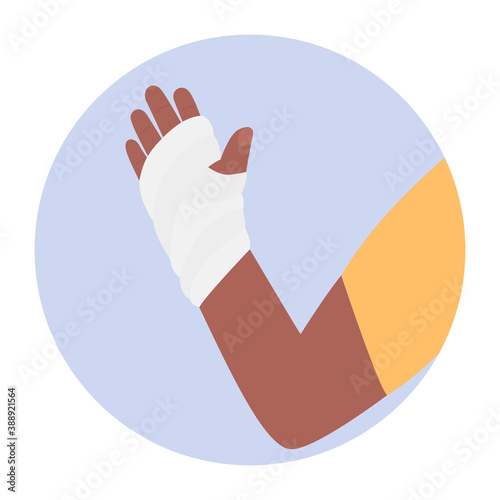 Physical injury. Bandages and casts. Broken palm with bandages vector illustration.