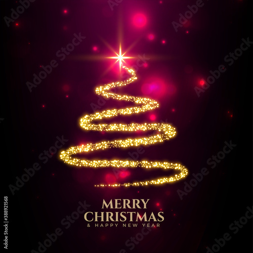 merry christmas creative tree made with golden sparkles