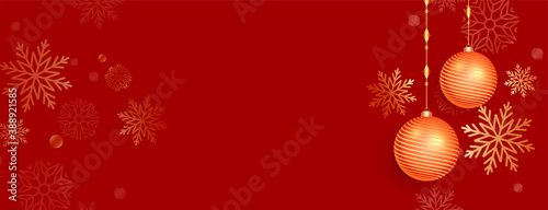 red chriatmas banner with baubles and snowflake decoration