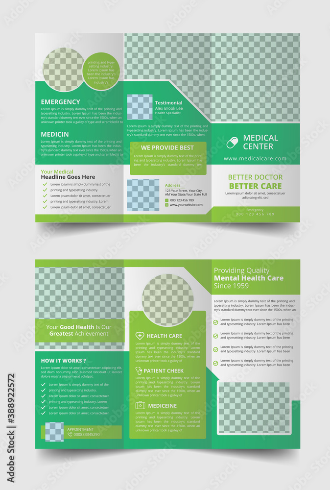 medical tri fold brochure design template in A4 size, creative concept, creative shapes medical tri fold brochure design template in A4 size, creative concept, creative shapes