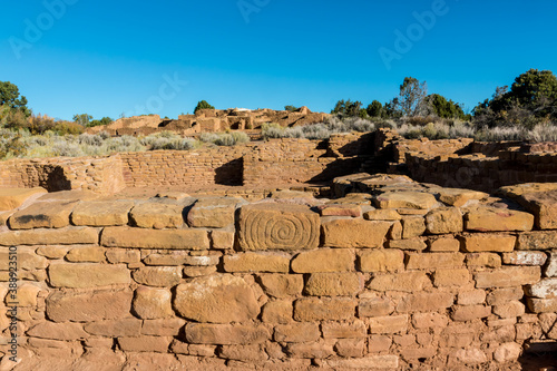 Spiral Design On The Adobe Brick Walls of The Pipe Spring House  Mesa Verde National Park  Colorado  USA