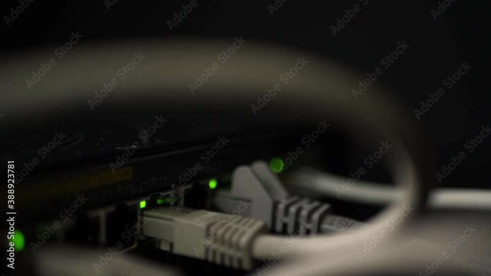 Ethernet utp cables in switch  close up panning shot