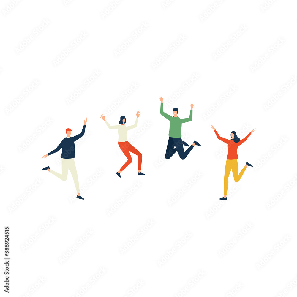 Happy jumping peoples flat character Happy jumping peoples flat character