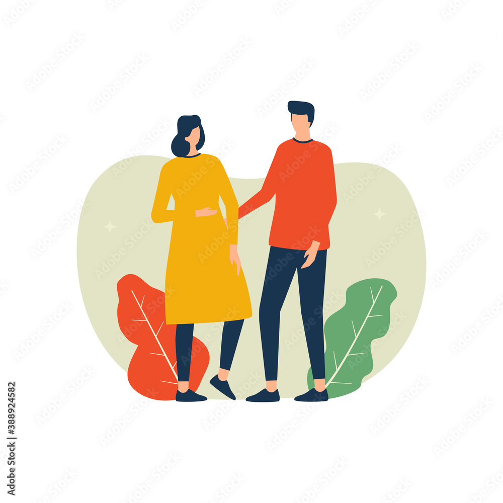 Man with his pregnant wife flat illustration