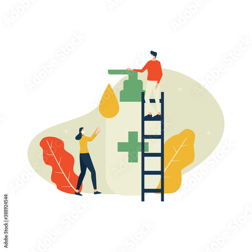 Washing hand flat illustration with character