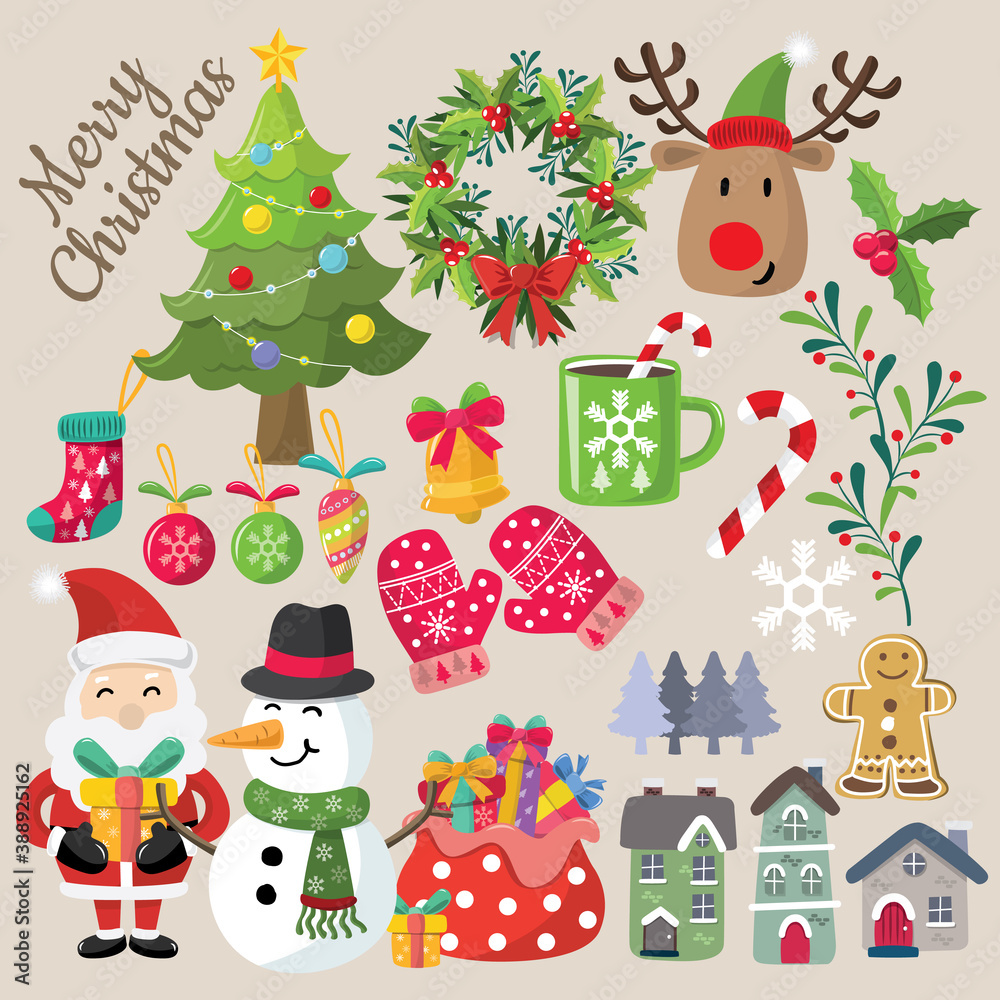 Fototapeta premium christmas set vector illustrator design 02