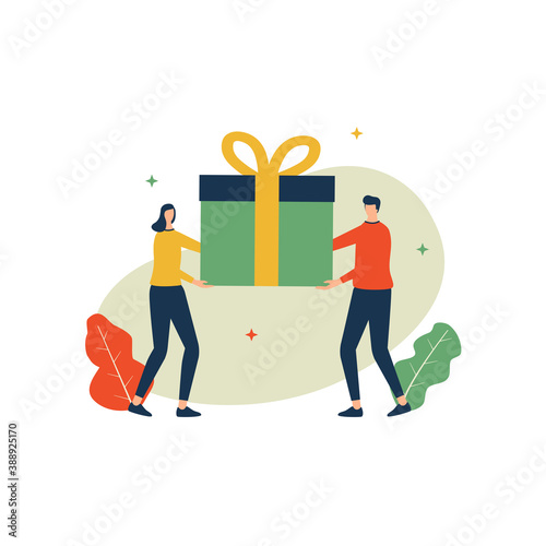 Giveaway, man and woman hold big gift