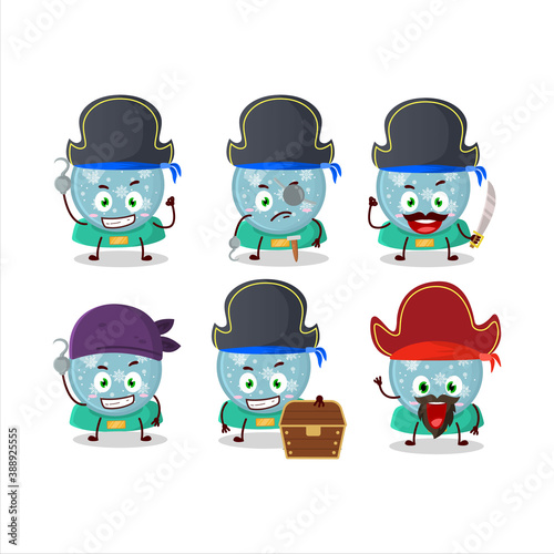 Cartoon character of snowball with snowfall with various pirates emoticons