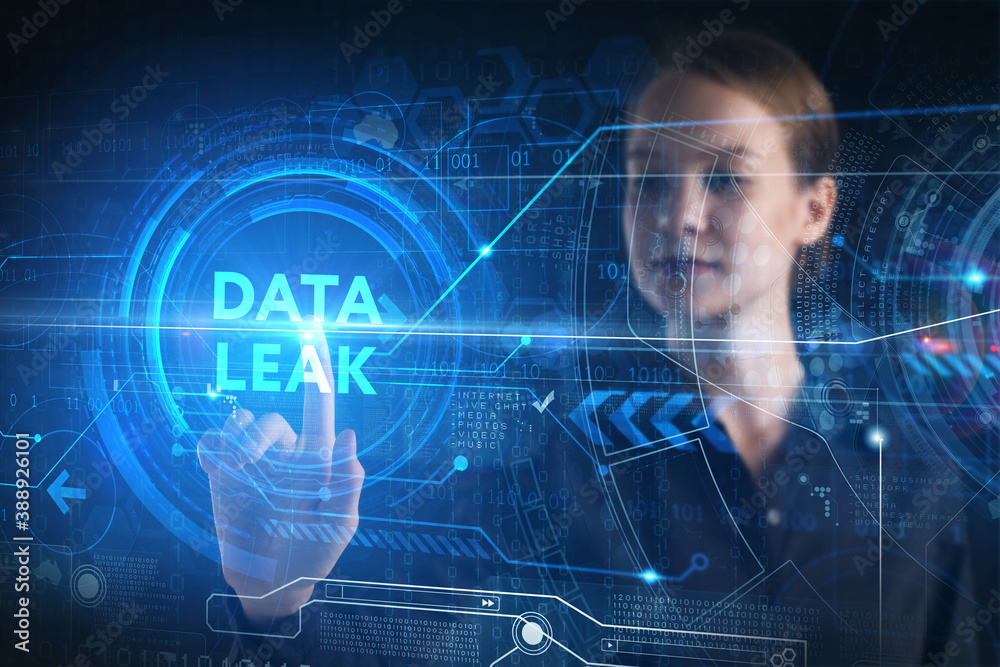 Business, technology, internet and network concept. Young businessman thinks over the steps for successful growth: Data leak Business, technology, internet and network concept. Young businessman thinks over the steps for successful growth: Data leak