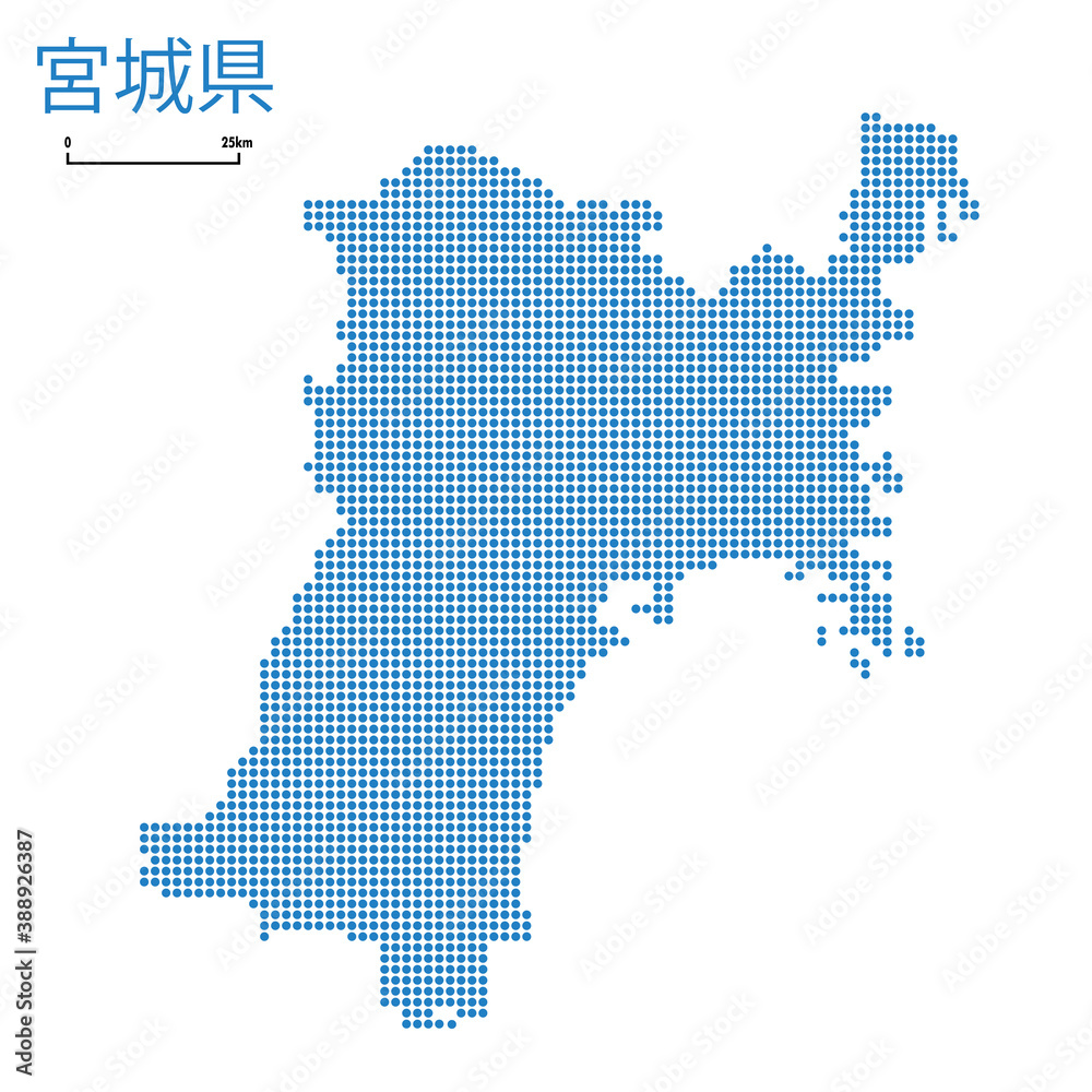 宮城県の詳細地図東北地方 都道府県別ドット表現の地図のイラスト ベクターデータjapan Prefecture Map Mapy Fototapety