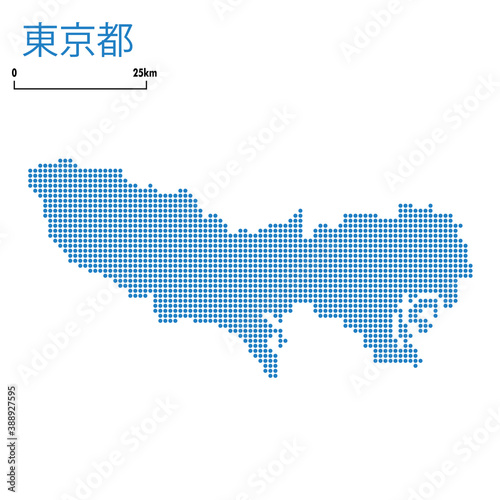 東京都の詳細地図関東地方｜都道府県別ドット表現の地図のイラスト　ベクターデータJapan prefecture map
