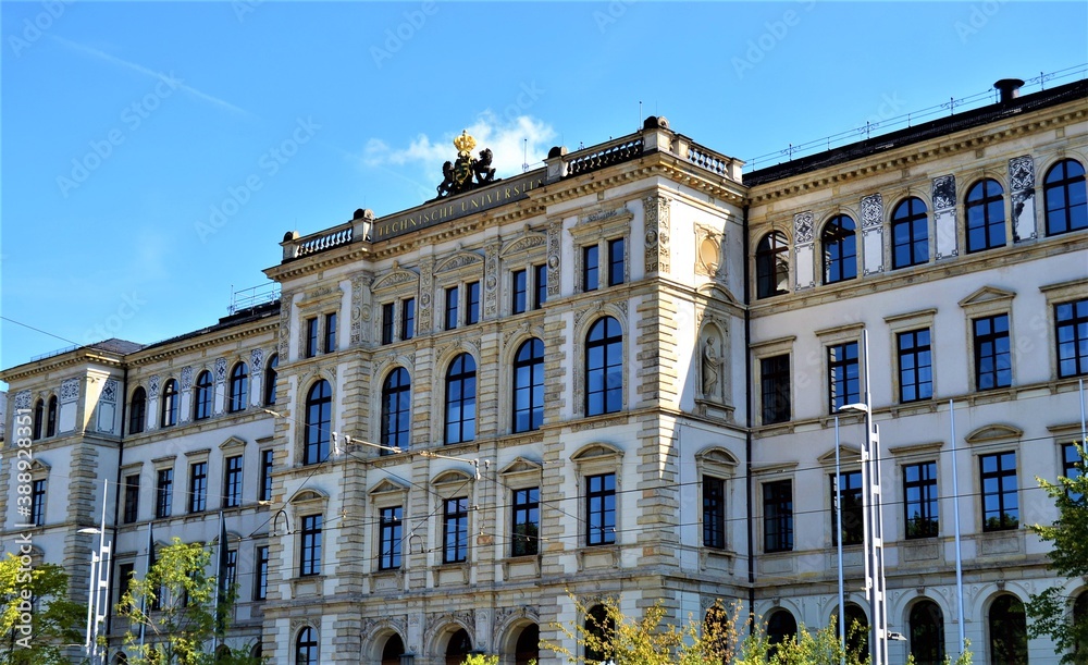 Chemnitz Technical University front view. Ancient and Gothic architecture of main building of technical university Chemnitz