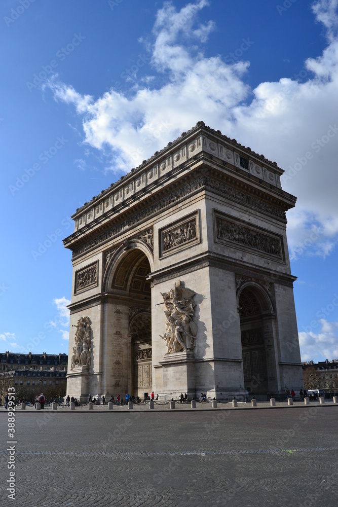 Blue sky and victory monument. Paris. Victory monument and blue and cloudy sky background in Paris, France.