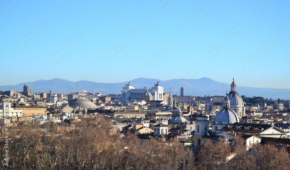 Rome, City view from Castel Sant'Angelo. Panoramic view of Rome City, Italy during the sunny day.