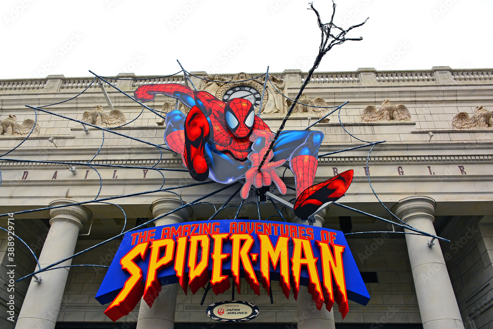 Naklejka premium Spider man sign at Universal Studios Japan in Osaka, Japan