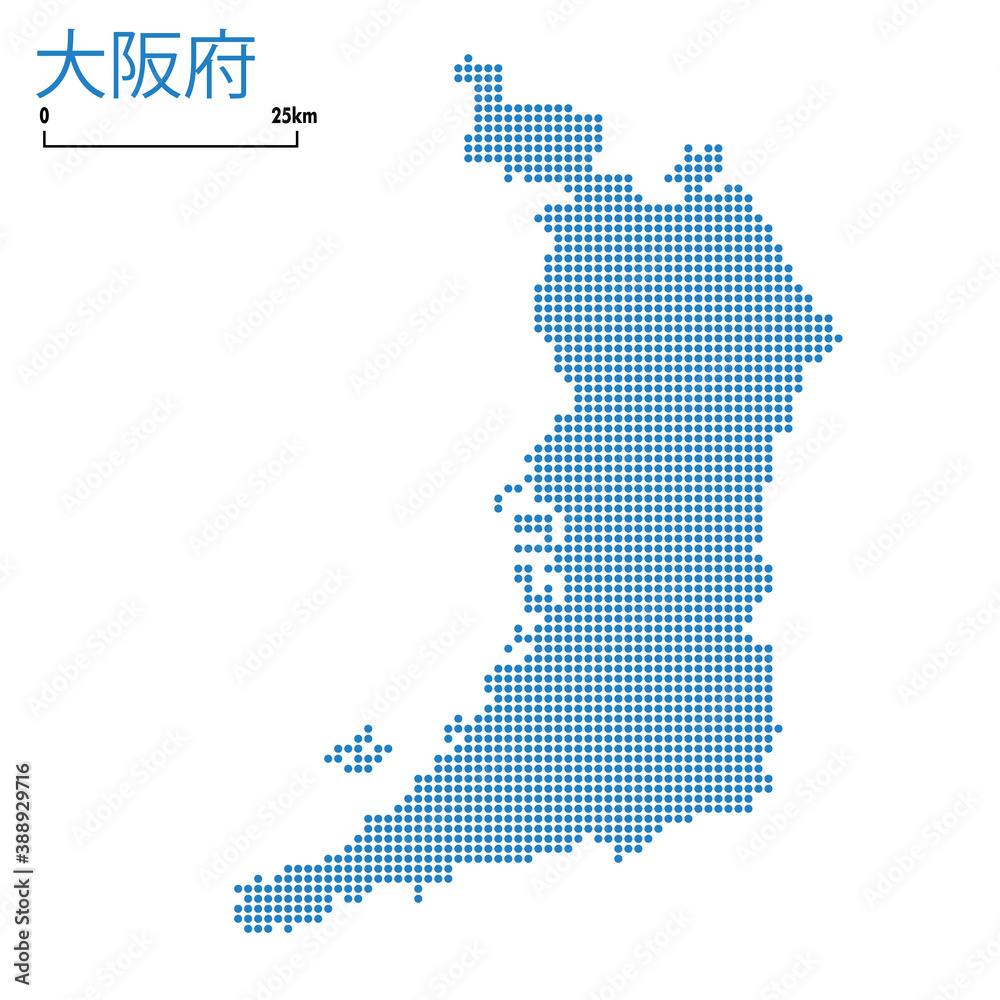 大阪府の詳細地図近畿地方 都道府県別ドット表現の地図のイラスト ベクターデータjapan Prefecture Map Stock Vektorgrafik Adobe Stock