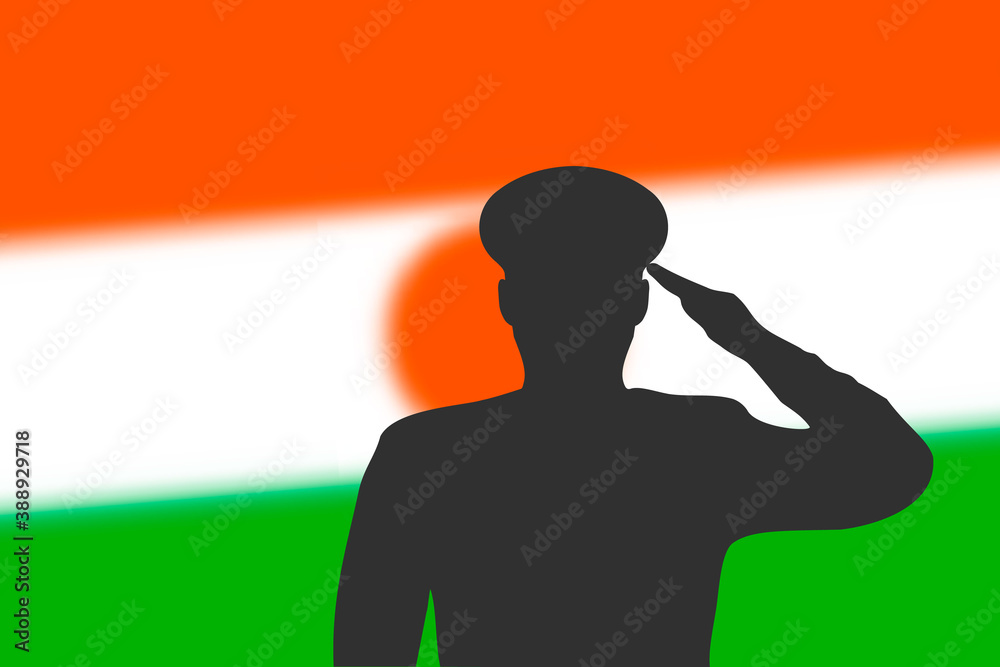 Solder silhouette on blur background with Niger flag.