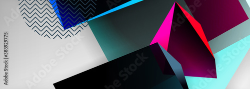 Low poly 3d geometric shapes, minimal abstract background. Vector illustrations for covers, banners, flyers and posters and other