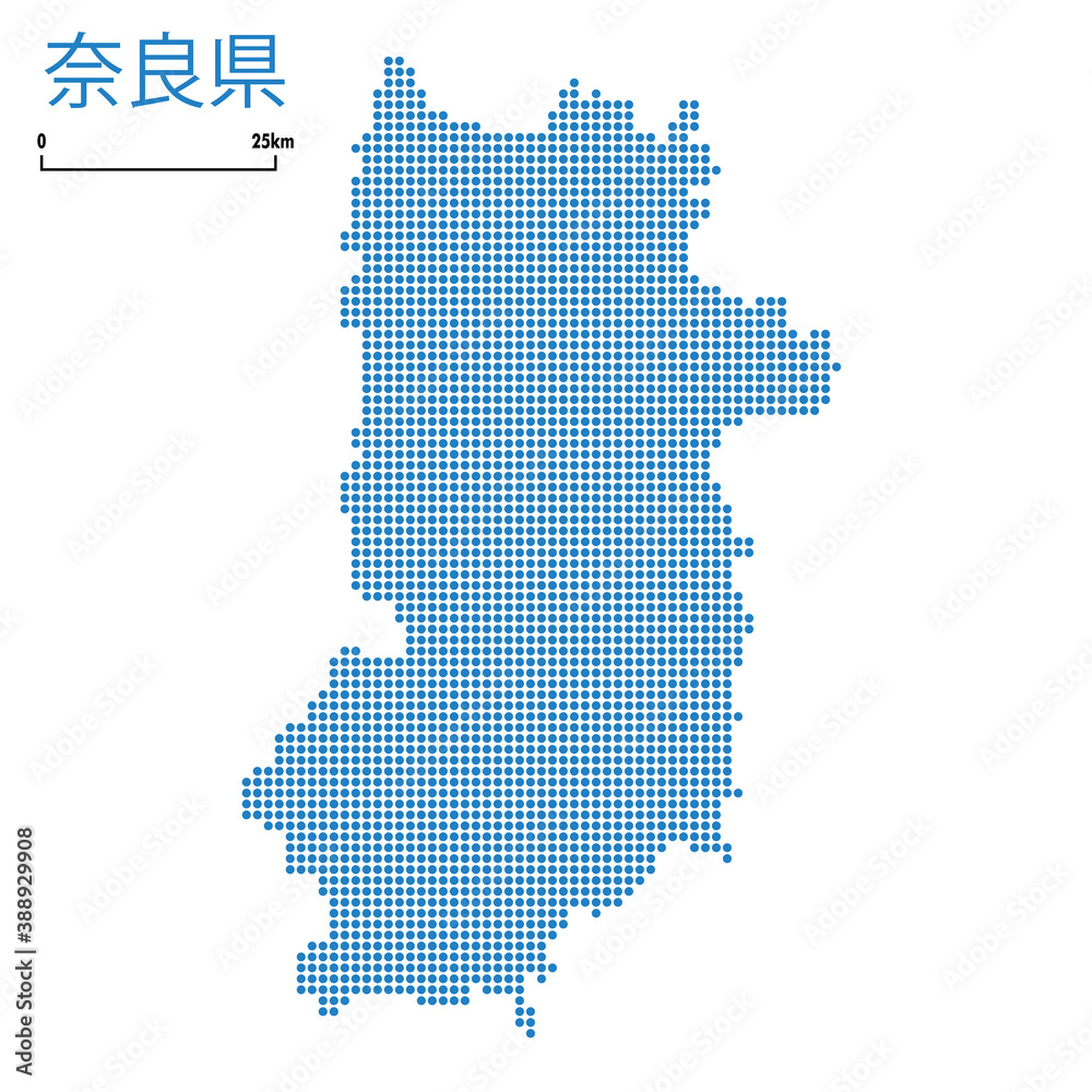 奈良県の詳細地図近畿地方 都道府県別ドット表現の地図のイラスト ベクターデータjapan Prefecture Map Stock Vector Adobe Stock