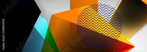 Low poly 3d geometric shapes, minimal abstract background. Vector illustrations for covers, banners, flyers and posters and other