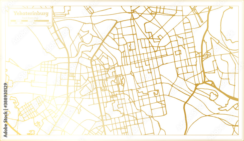 Yekaterinburg Russia City Map in Retro Style in Golden Color. Outline Map.