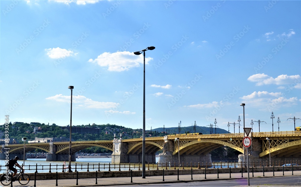 Views of Danube River in Budapest. Bridge covers one of the famous River: Danube and separates city as Buda and Pest
