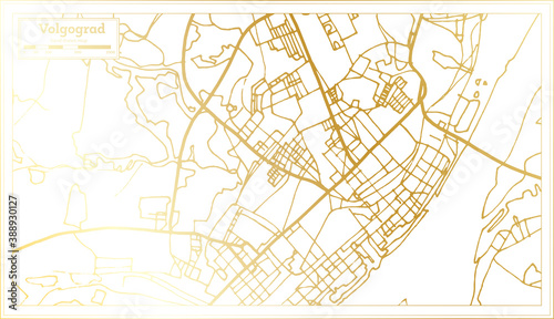 Volgograd Russia City Map in Retro Style in Golden Color. Outline Map.